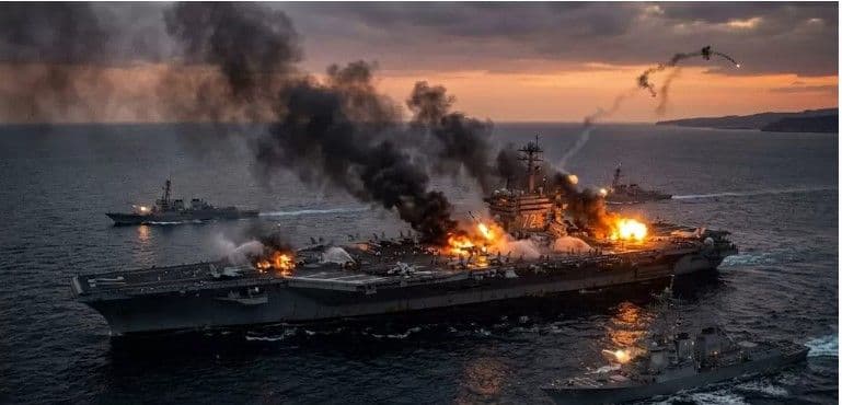 Ilustrasi artikel: Kapal Induk Terbesar AS Terbakar saat Perang Lawan Iran, 2 Awak Luka